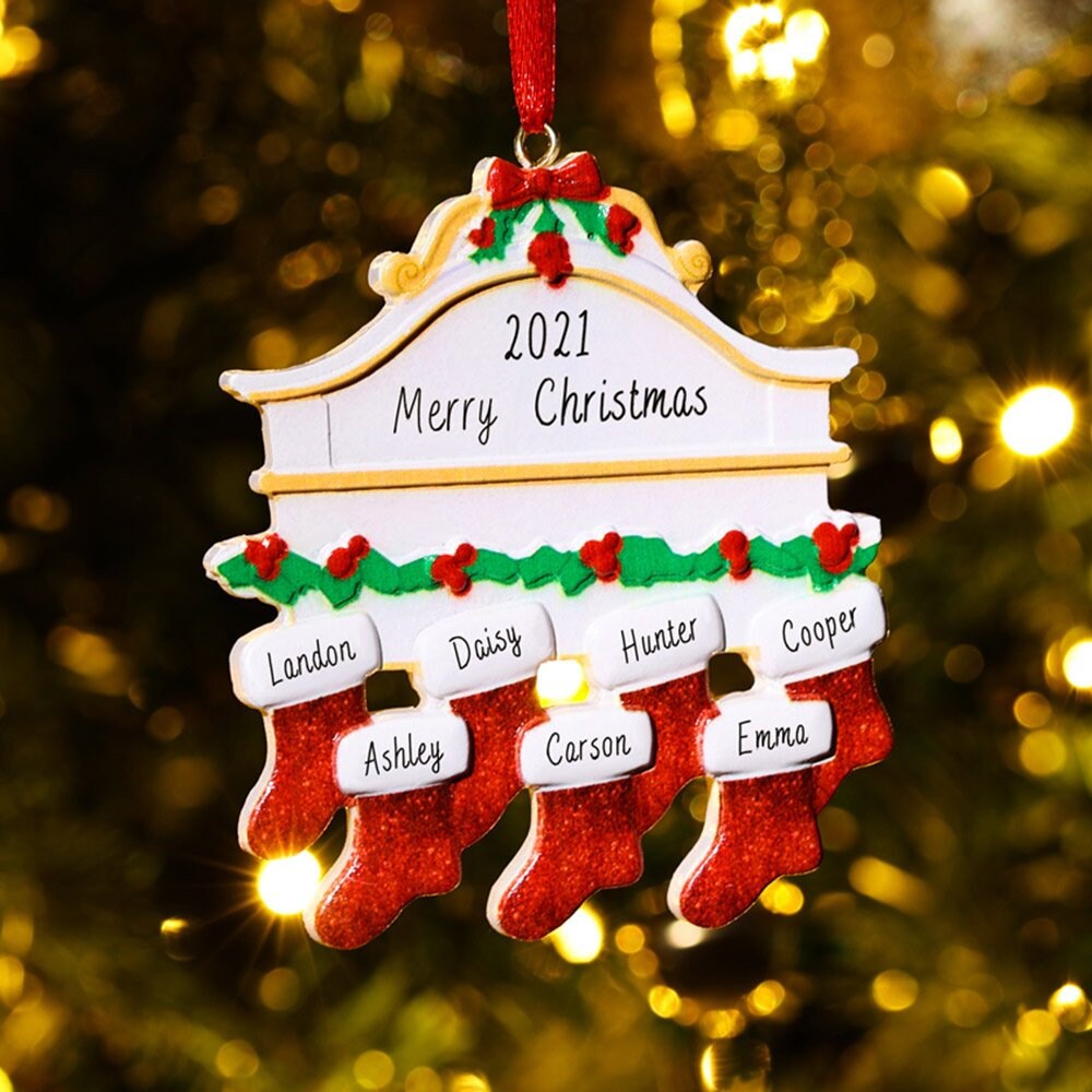 Personalised Family Ornament 2-8 Names, Christmas Stockings Tree Decoration