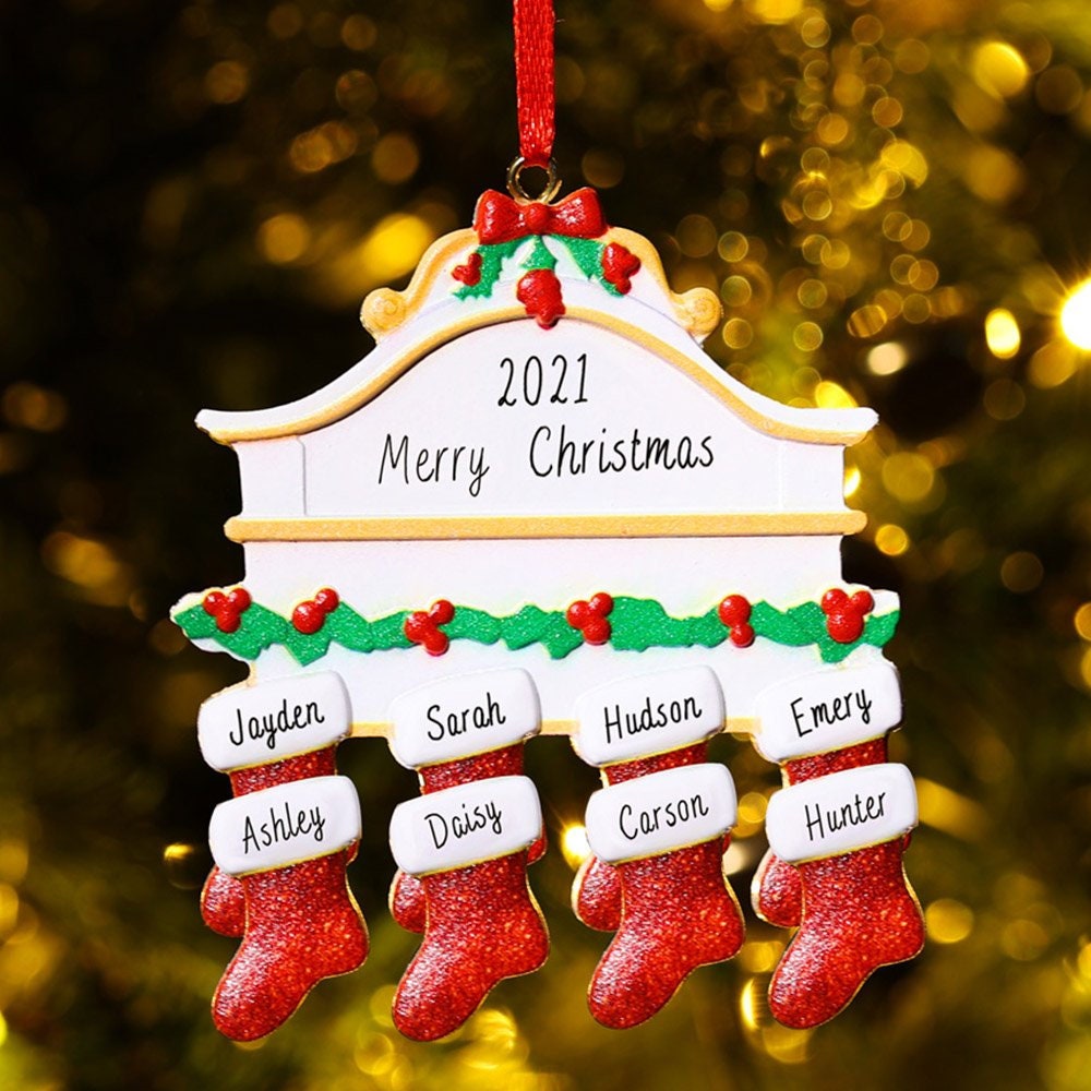 Personalised Family Ornament 2-8 Names, Christmas Stockings Tree Decoration