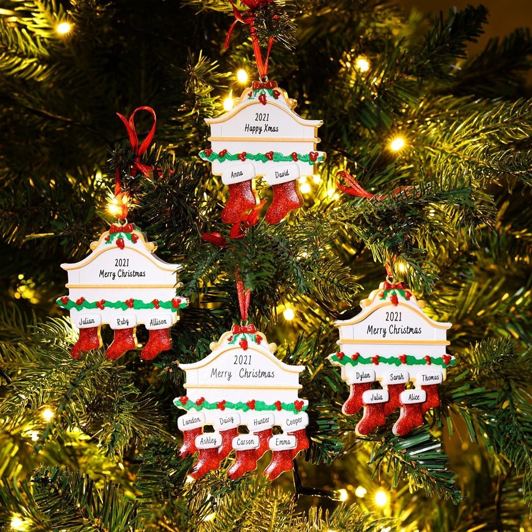 Personalised Family Ornament 2-8 Names, Christmas Stockings Tree Decoration
