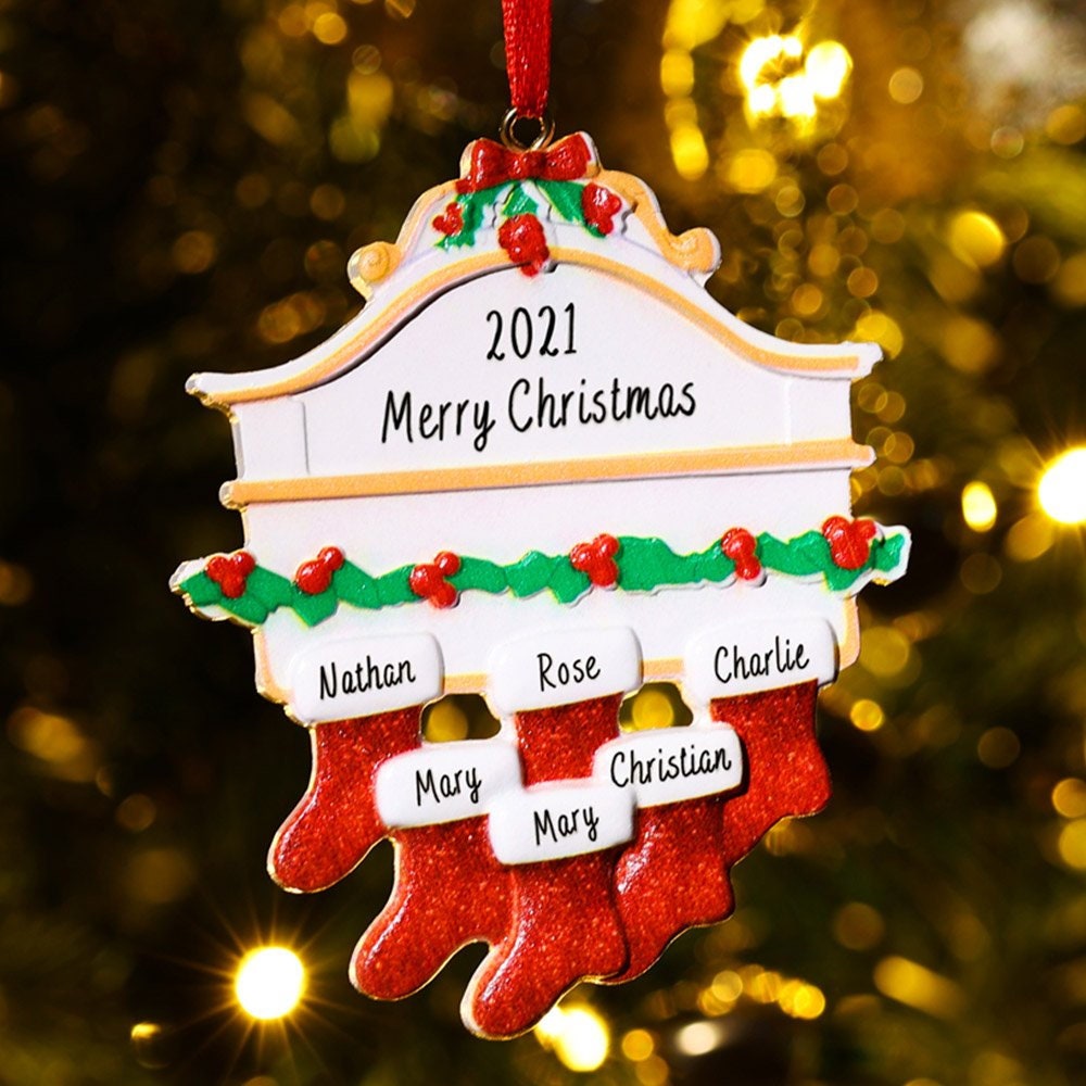 Personalised Family Ornament 2-8 Names, Christmas Stockings Tree Decoration