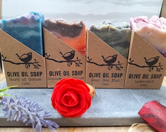 2 pieces! Pure olive oil soap 120g pack, lavender, dead sea, cinnamon & orange, herbs of grace. Packed in a nice box.