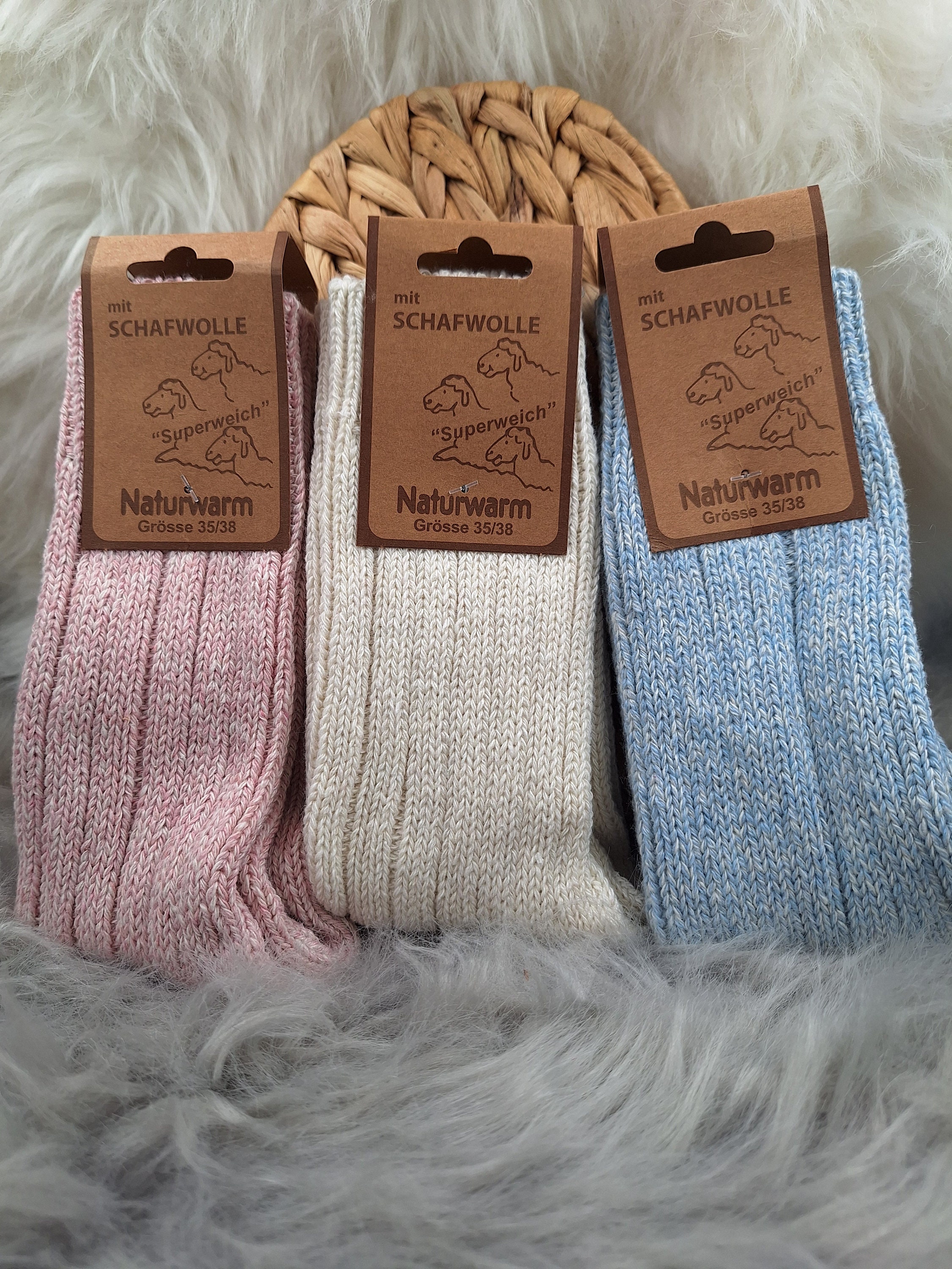 3 Paio Calze Lana Pecora Con Peluche Unico 100% Di Pecora, Senza - Foto 7