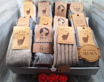 Mysterybox 10 Paar! Hochwertige Wollsocken gemischt aus Alpaka, Schaf,- Merinowolle für Männer und Frauen, Perfekt als Geschenks Idee