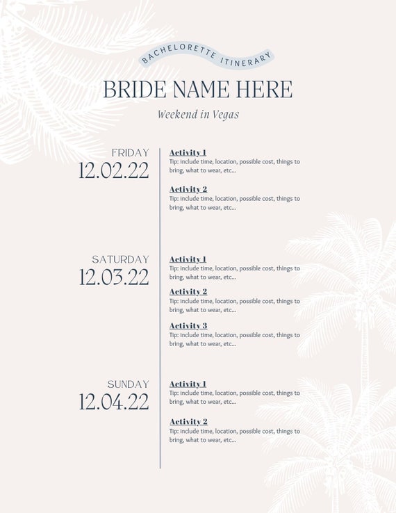 Bachelorette Party Itinerary Instant Download Bachelorette - Etsy
