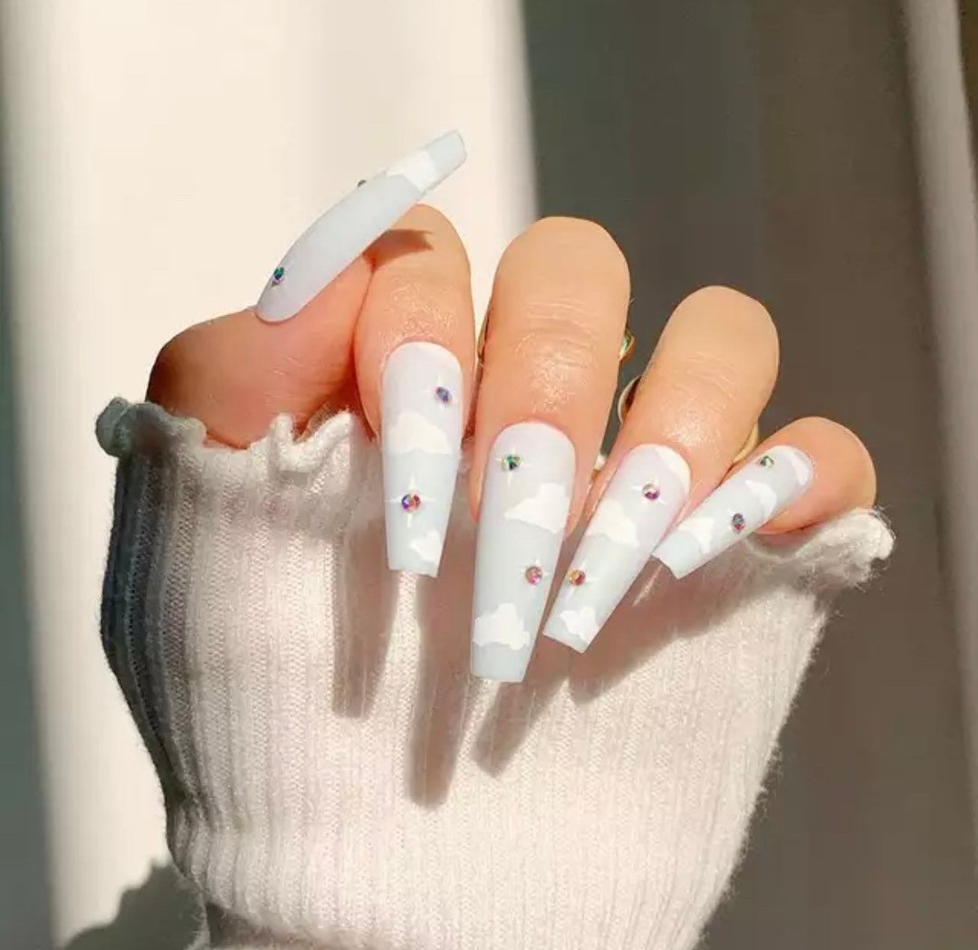 Baby Blue Clouds Nails Etsy