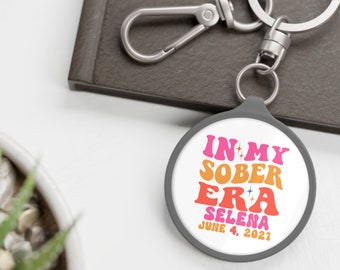 Retro In My Sober Era Round Keychain, Sobriety Keyring, AA, NA, Key Holder, Recovery Gift, acrylic keychain,round keychain,soberversary date