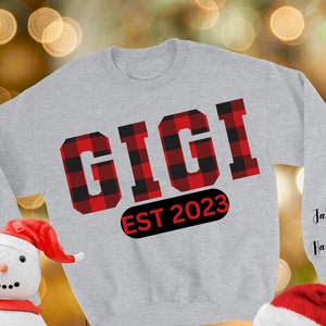 Custom GIGI sweatshirt with names on sleeves.Gigi shirt.Mimi gift.Mother&#39;s Day.Christmas Gift.personalized gifts for Mimi.grandma gift.plaid