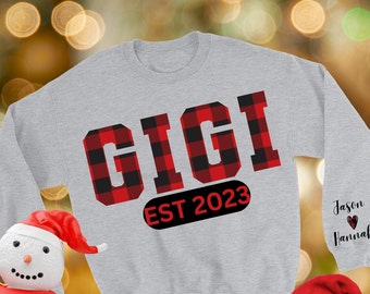 Custom GIGI sweatshirt with names on sleeves.Gigi shirt.Mimi gift.Mother's Day.Christmas Gift.personalized gifts for Mimi.grandma gift.plaid