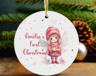 Personalisierte Fee Ornament für Baby Mädchen erste Weihnachten Andenken, schwarze Fee Geschenk, Baumdekoration, Geschenk für Neugeborene