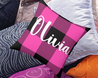Personalized Pink Checkers buffalo Plaid Pillow, Soft Decorative Cushion, Cozy Home Accent, Gift for Her, home decor, Christmas gift, custom