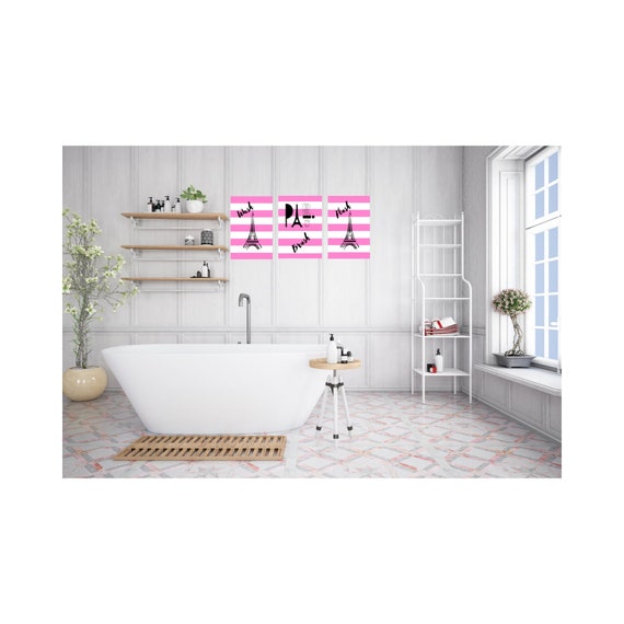 Pink Paris Bathroom Decor/ Bathroom Wall Art/ Bathroom Paris 