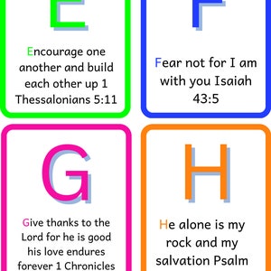 ABC Bible Scriptures Cards for Children, Neon, downloadable, Printable, Canva template EDITABLE/ Great for children to learn bible scripture image 3