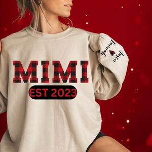 Custom MIMI sweatshirt with names on sleeves.Mimi shirt.Mimi gift.Mother&#39;s Day.Christmas Gift.personalized gifts for Mimi.grandma gift.plaid