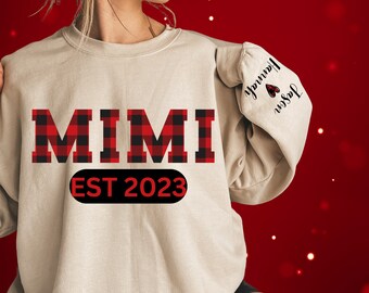 Custom MIMI sweatshirt with names on sleeves.Mimi shirt.Mimi gift.Mother's Day.Christmas Gift.personalized gifts for Mimi.grandma gift.plaid