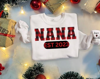 Custom NANA sweatshirt with names on sleeves.Nana shirt.Nana gift.Mother's Day.Christmas Gift.personalized gifts for Nana grandma gift.plaid