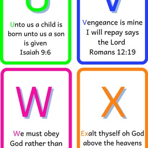 ABC Bible Scriptures Cards for Children, Neon, downloadable, Printable, Canva template EDITABLE/ Great for children to learn bible scripture image 7