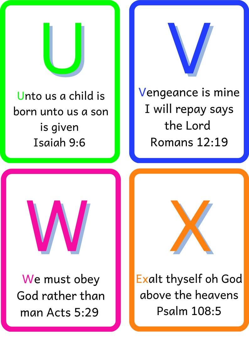 ABC Bible Scriptures Cards for Children, Neon, downloadable, Printable, Canva template EDITABLE/ Great for children to learn bible scripture image 7