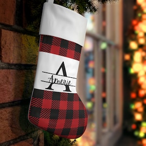 Red and Black Buffalo Plaid Christmas monogramed, personalized Stocking,Christmas stocking,family stockings,custom letter Christmas stocking