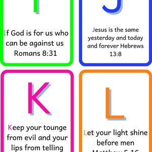 ABC Bible Scriptures Cards for Children, Neon, downloadable, Printable, Canva template EDITABLE/ Great for children to learn bible scripture image 4