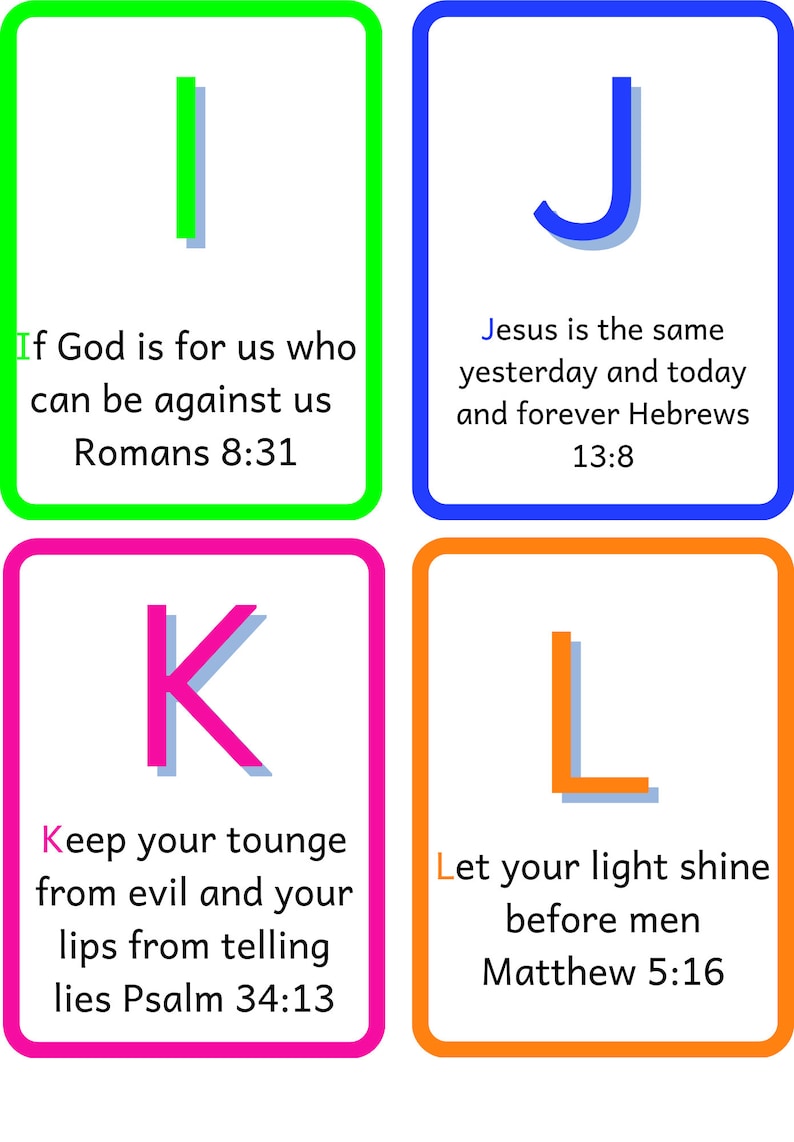ABC Bible Scriptures Cards for Children, Neon, downloadable, Printable, Canva template EDITABLE/ Great for children to learn bible scripture image 4