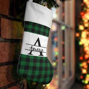 Green /Black Buffalo Plaid Christmas monogrammed, personalized Stocking,Christmas stocking,family stockings,custom letter Christmas stocking
