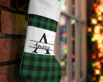 Green /Black Buffalo Plaid Christmas monogrammed, personalized Stocking,Christmas stocking,family stockings,custom letter Christmas stocking