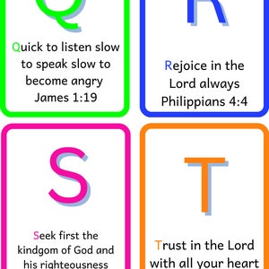 ABC Bible Scriptures Cards for Children, Neon, downloadable, Printable, Canva template EDITABLE/ Great for children to learn bible scripture image 6