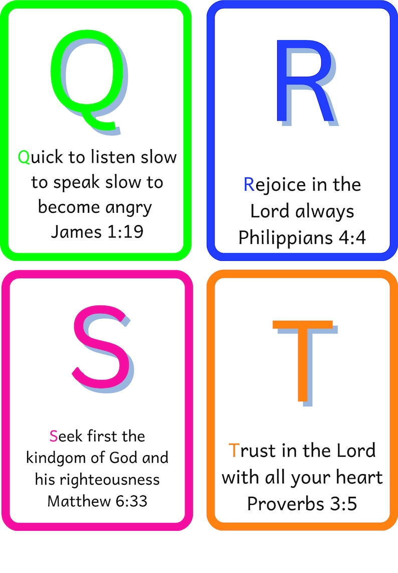 ABC Bible Scriptures Cards for Children, Neon, downloadable, Printable, Canva template EDITABLE/ Great for children to learn bible scripture image 6