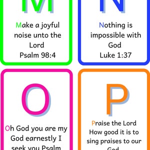 ABC Bible Scriptures Cards for Children, Neon, downloadable, Printable, Canva template EDITABLE/ Great for children to learn bible scripture image 5