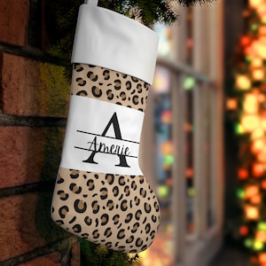Leopard Christmas monogrammed, personalized Stocking, Christmas Stocking Personalized, holidays, retro leopard print stocking,Christmas gift