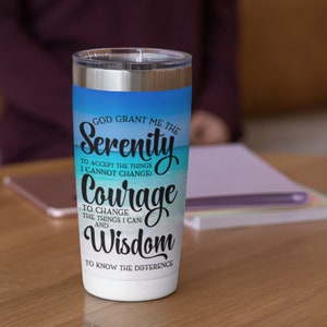 Serenity Prayer on tumbler with beach theme background/ Peaceful and serene/ everyday use and can be given as thoughtful gift/ recovery/gift image 2
