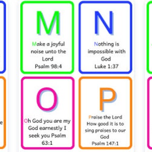 ABC Bible Scriptures Cards for Children, Neon, downloadable, Printable, Canva template EDITABLE/ Great for children to learn bible scripture image 9