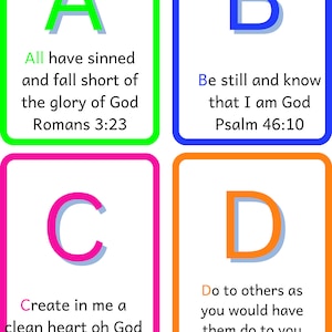 ABC Bible Scriptures Cards for Children, Neon, downloadable, Printable, Canva template EDITABLE/ Great for children to learn bible scripture image 2