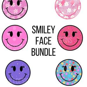Smiley Face BUNDLE 6 in 1 PNG Digital Download Smiley Face with Lashes