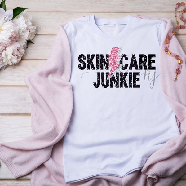 Skincare junkie PNG digital download file pink lighting for sublimation design