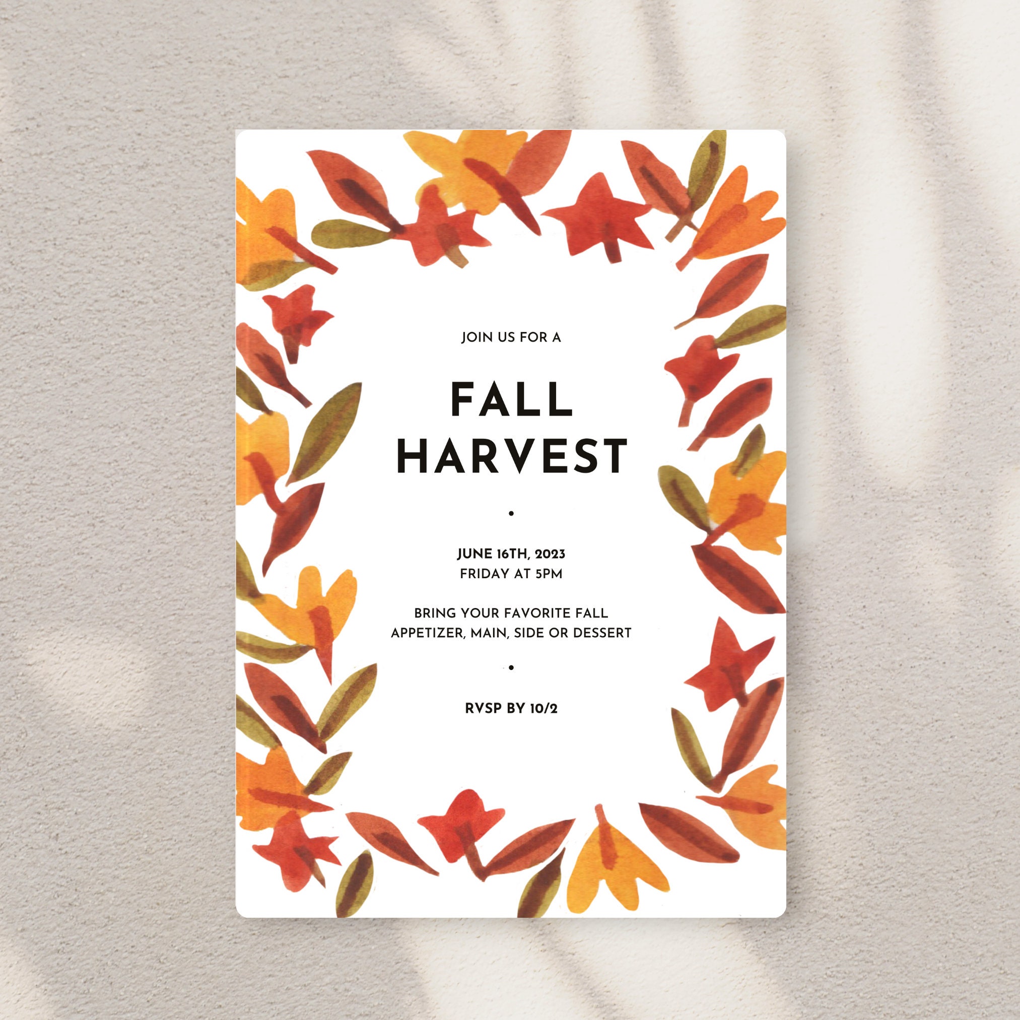 Editable Fall Harvest Party Invitation Template, Printable Fall Potluck Editable Fall Harvest Party Invitation Template, Printable Fall Potluck