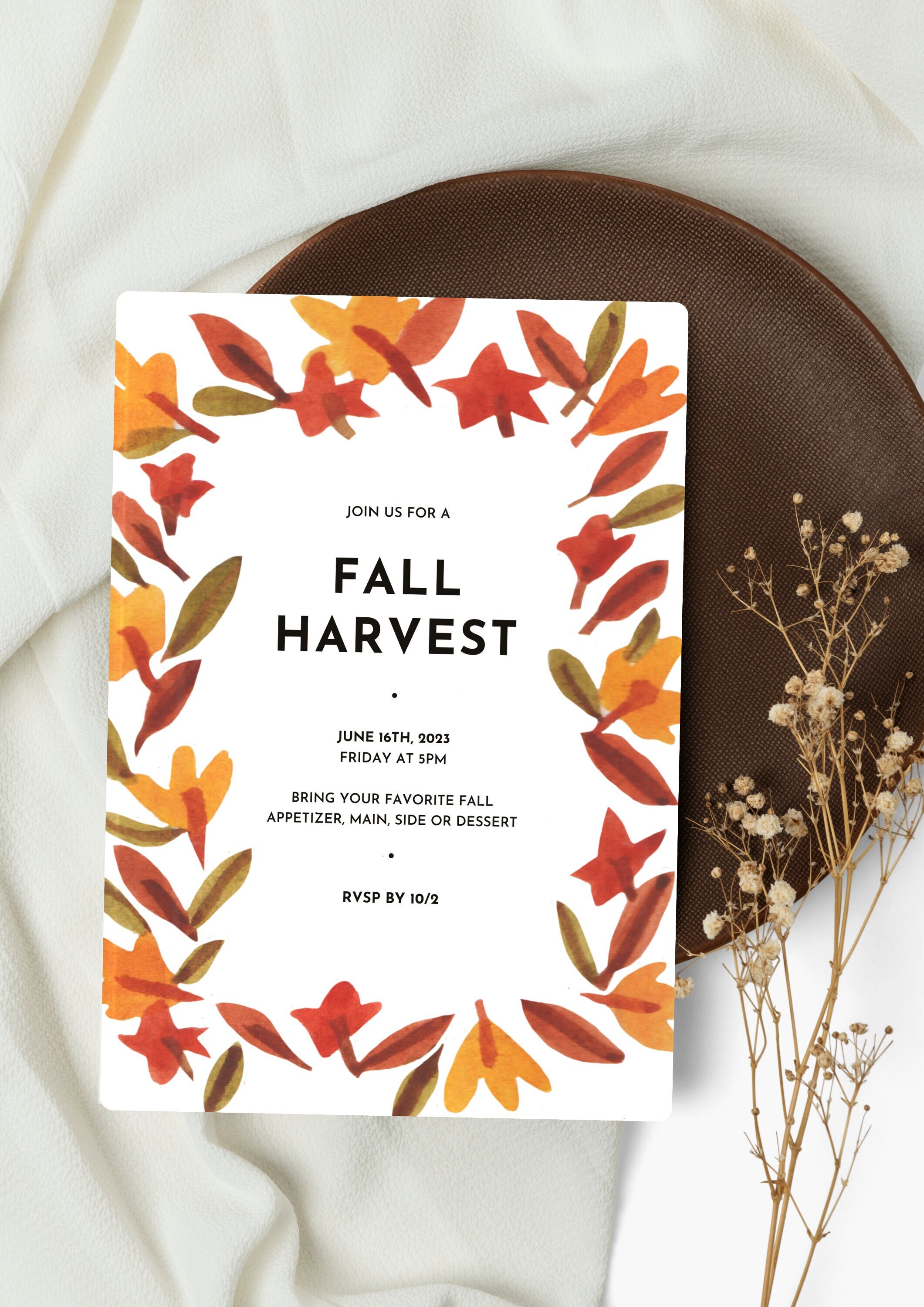 Editable Fall Harvest Party Invitation Template, Printable Fall Potluck
