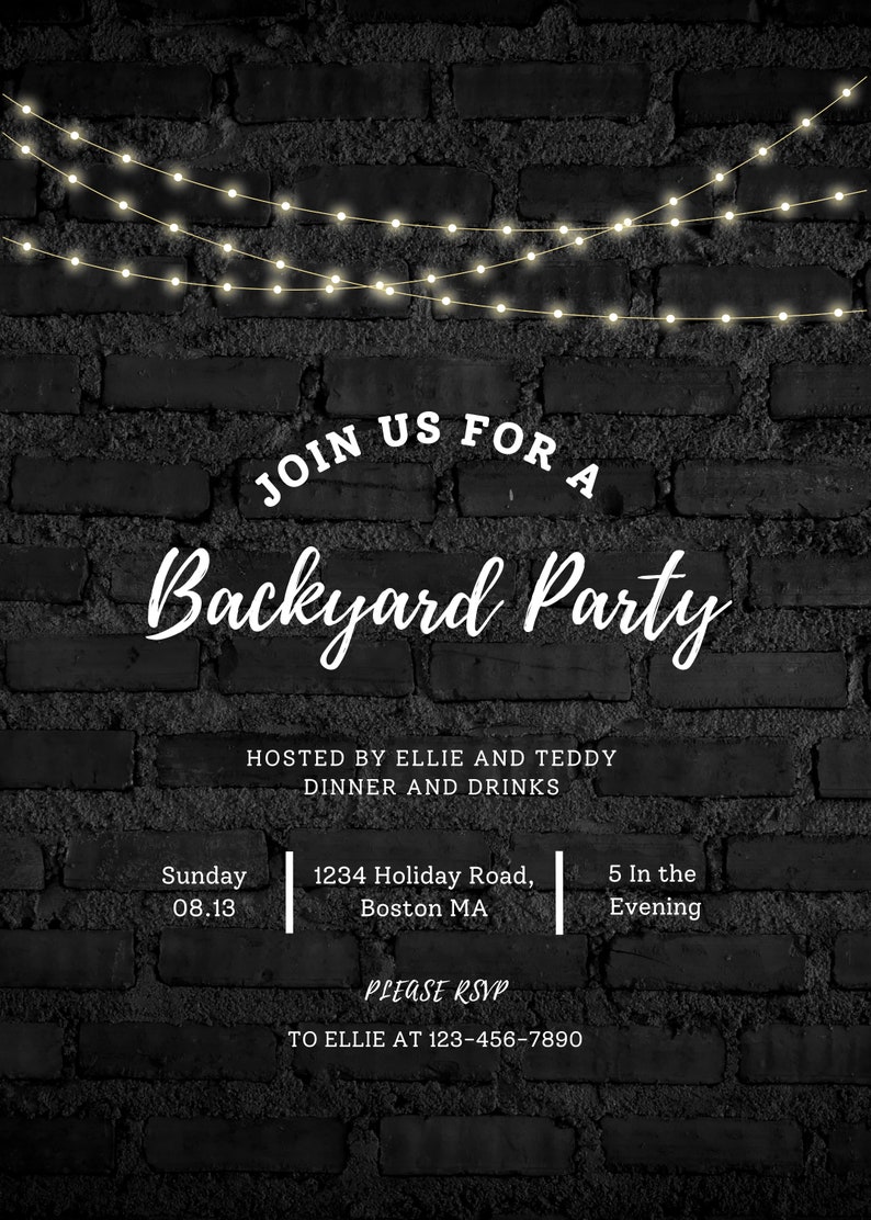 Backyard Party Invitation Template, Backyard Birthday Party, BBQ Party Backyard Party Invitation Template, Backyard Birthday Party, BBQ Party