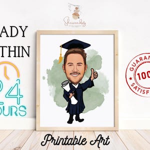 Retratos de graduación imprimibles, caricatura personalizada para él, regalo de graduación, caricatura imprimible de una novia.