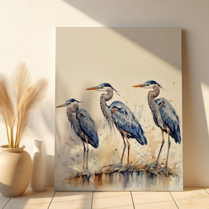 Blue Heron Canvas, Unique Animal Lover Wall Art Poster For Friends Housewarming Gift, Great Blue Heron Art, Blue Heron Poster, Bird Wall Art