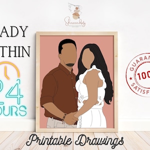 Couple Portrait, Custom Couple Portrait For Lovers Wedding Anniversary Gift, Faceless Portrait, Photo Faceless Art, Couple Drawing Bday Gift