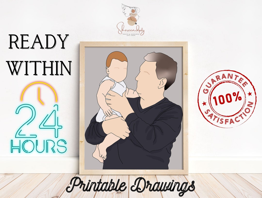 Grandfather Portrait Printable Art, Custom Grandfather Portrait for ...