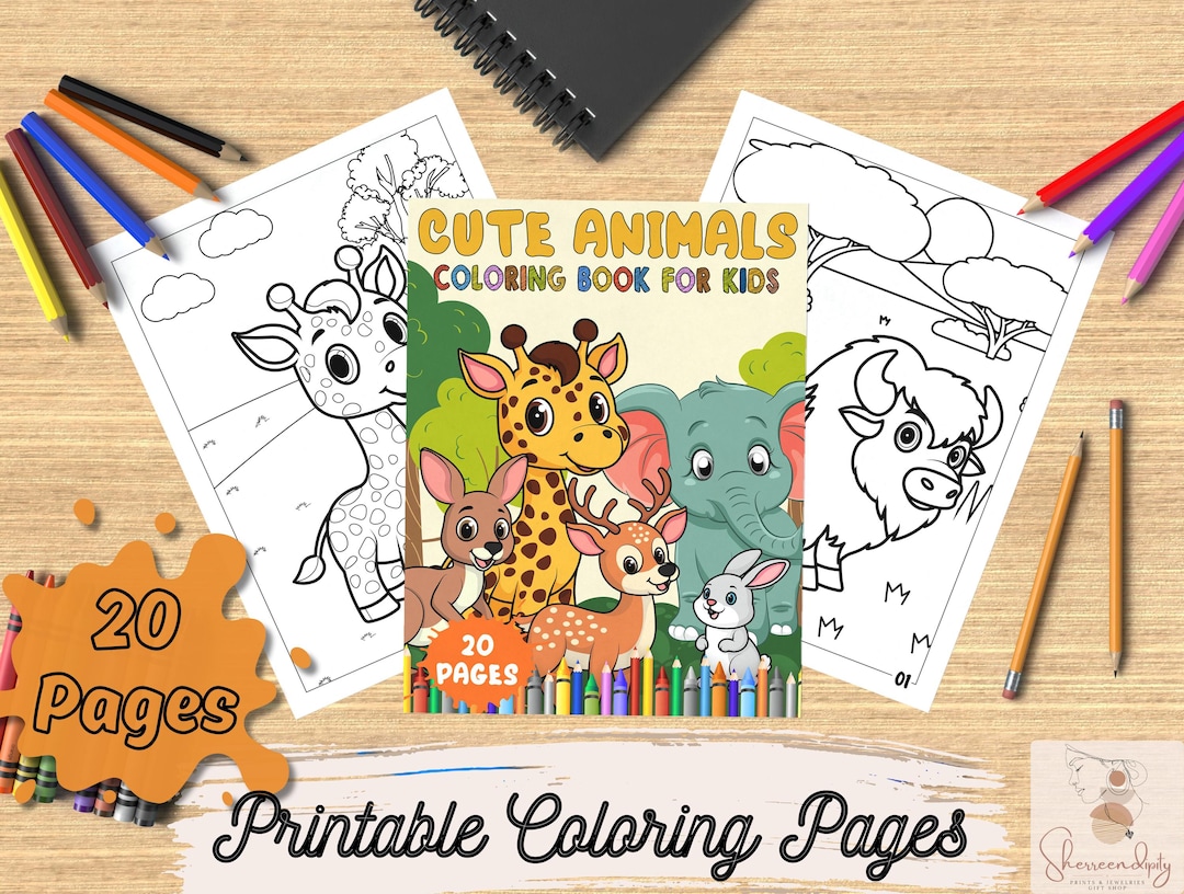 Cute Animal Digital Coloring Book, Kids Animals Coloring Pages for Kids