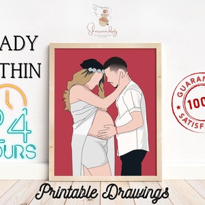 Portret ciążowy do wydrukowania, spersonalizowany portret ciążowy dla przyszłej mamy na baby shower, portret pary, spersonalizowane zdjęcie pary, prezent ciążowy