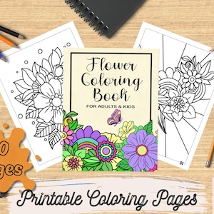 Libro da colorare digitale con fiori semplici, pagine da colorare con disegni di fiori per il compleanno di figlia/amici, libro da colorare floreale, libro digitale con fiori