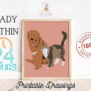 Two Pet Portrait Faceless Art, Custom Faceless Pet Art Portrait For Fur Parents Gift, Faceless Pet Art, Pet Portrait Canvas For Pet Lovers
