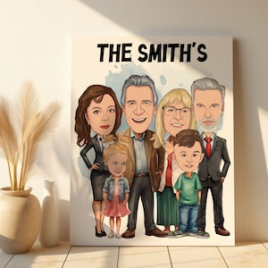 Familie karikatuur canvas familie cartoon karikatuur poster voor grootouders verjaardag, familieportret, karikatuur kunst, aangepaste familie kunst