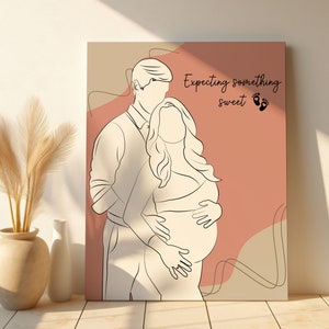 Schwangeres Paar Kunst Leinwand, benutzerdefinierte Schwangerschaft Linie Kunst Poster für Mama, Muttertag zu sein, Linie Zeichnung, Mutterschaft Leinwand, Mutterschaft Linie Kunst