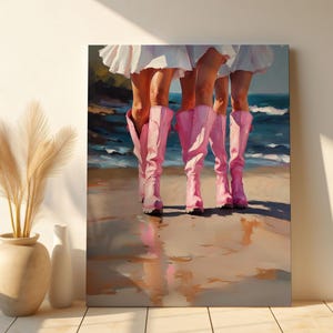 Pinke Cowgirl Boots Leinwanddruck: Trendiges Küsten-Kunstdrucke