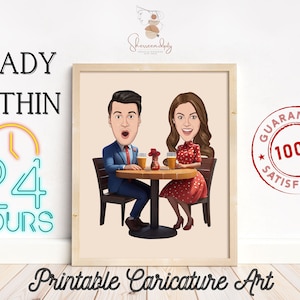 Arte de retrato de dibujos animados de pareja, caricatura de pareja de dibujos animados imprimible para el aniversario del esposo, regalo único para pareja, arte de dibujos animados, caricatura de amantes